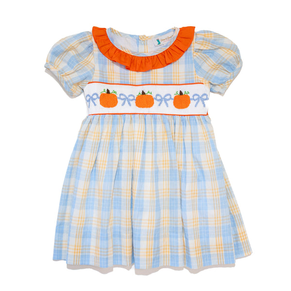 PRE-ORDER: Girls Pumpkin & Bows Plaid Dress (ETA AUGUST)