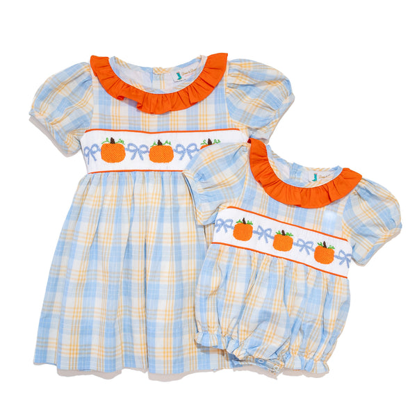PRE-ORDER: Girls Pumpkin & Bows Plaid Bubble (ETA AUGUST)