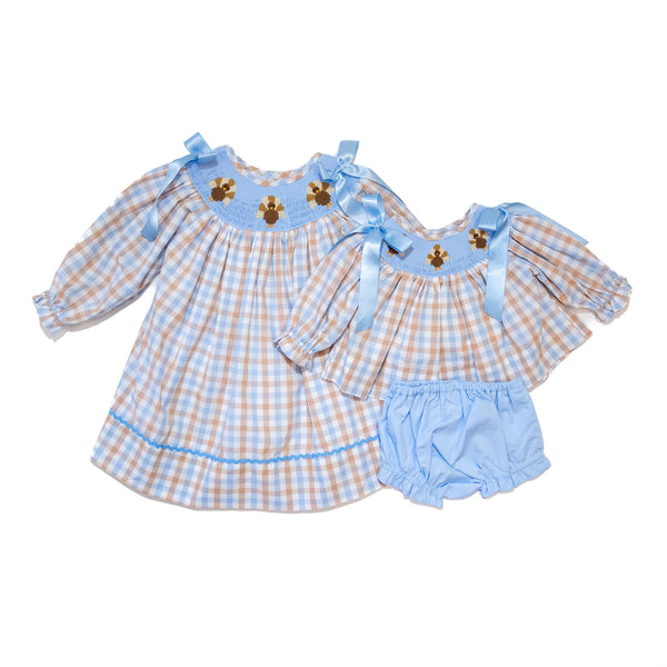 PRE-ORDER: Girls Plaid Turkey Smocked Diaper Set (ETA August)