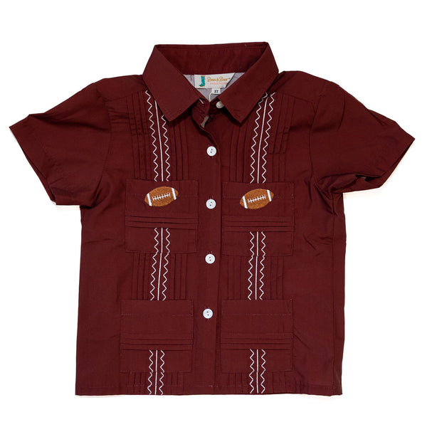 Boys Maroon Gameday Guayabera
