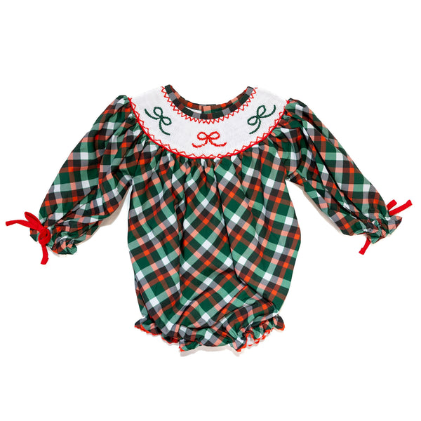 PRE-ORDER: Girls Smocked Green Plaid & Bows Bubble (ETA September)