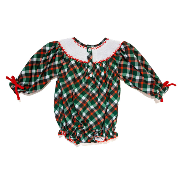 PRE-ORDER: Girls Smocked Green Plaid & Bows Bubble (ETA September)