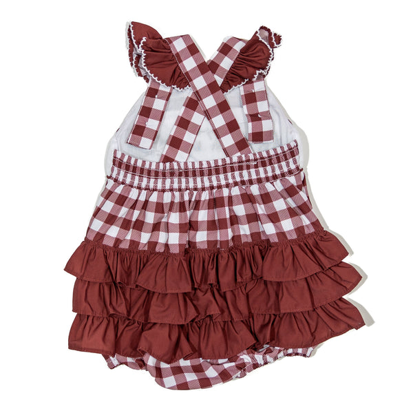 Girls Maroon Smocked Game Day Football Bubble