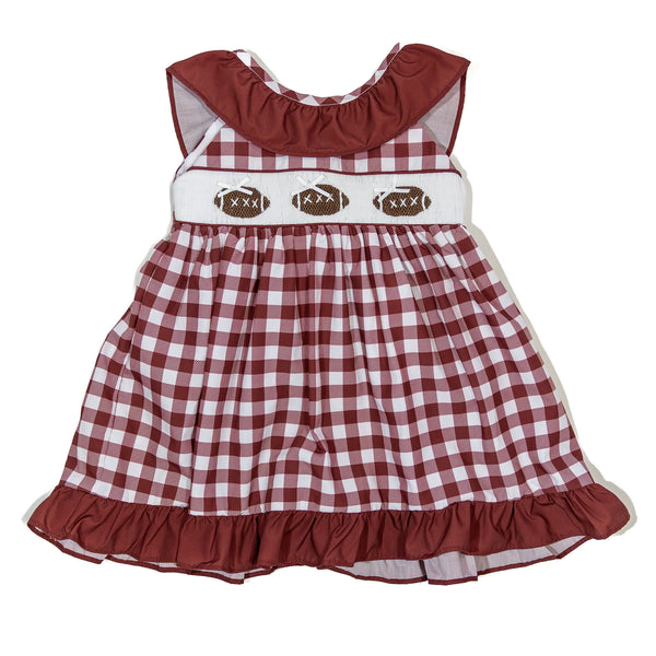 Girls Maroon Smocked Game Day Football Dress