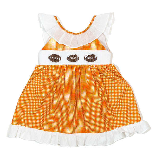 Girls Orange Smocked Gameday Football Dress