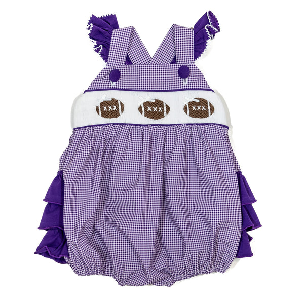 Girls Purple Smocked Gameday Football Bubble