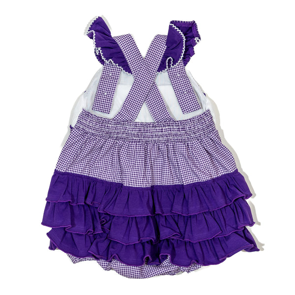 Girls Purple Smocked Gameday Football Bubble