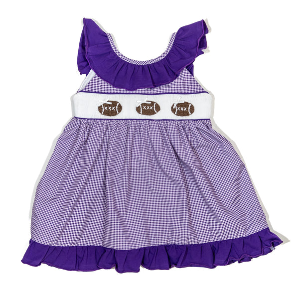Girls Purple Smocked Gameday Football Dress