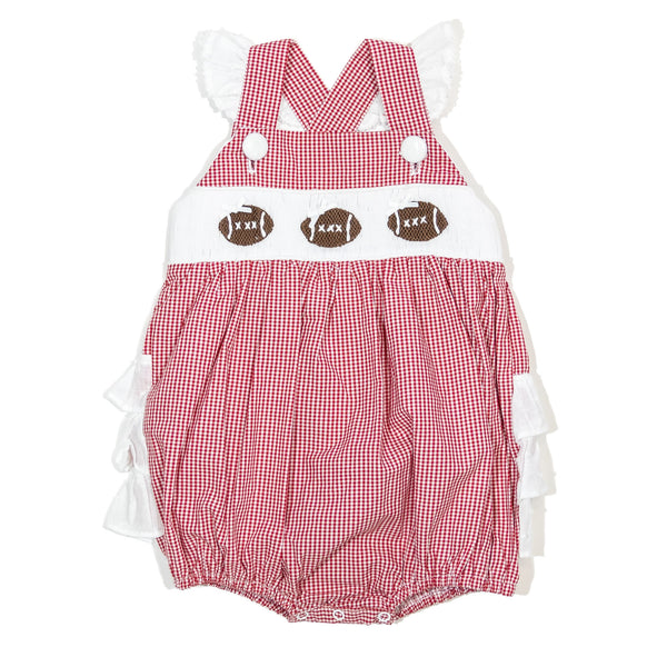 Girls Crimson Smocked Gameday Football Bubble