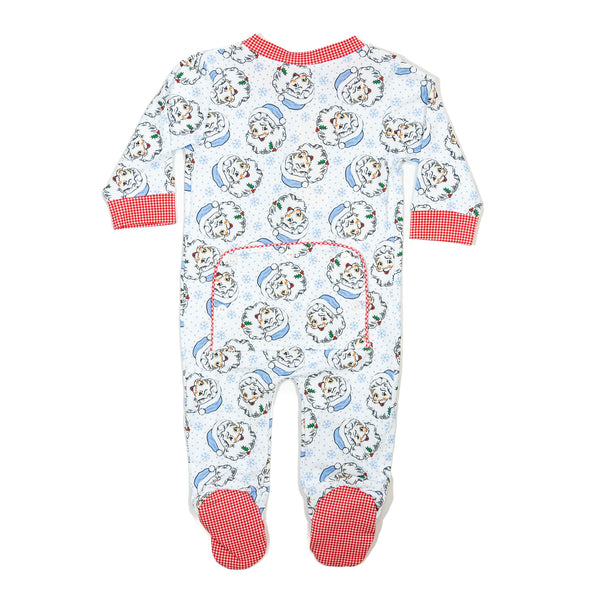 PRE-ORDER: Baby Girl Vintage Blue Santa Footie Ruffle Pajamas (ETA September)