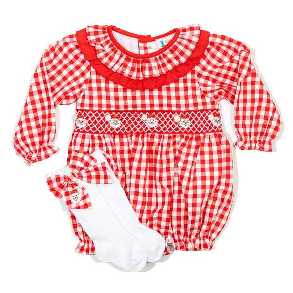 Pre-Order: Girls Red Gingham Santa Bow Socks (ETA September)