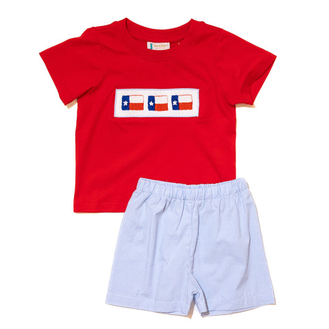 Boys Texas Flag Smocked Shorts Set