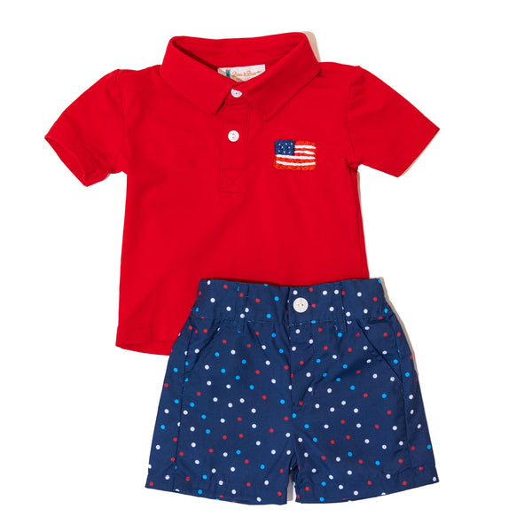 Blooper: Boys Patriotic Polo Shorts Set “HAG” - Size 4T