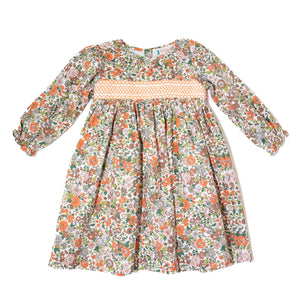 Girls Fall Floral Smocked Dress