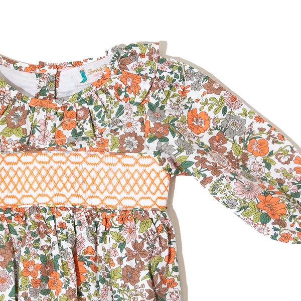 Girls Fall Floral Smocked Bubble