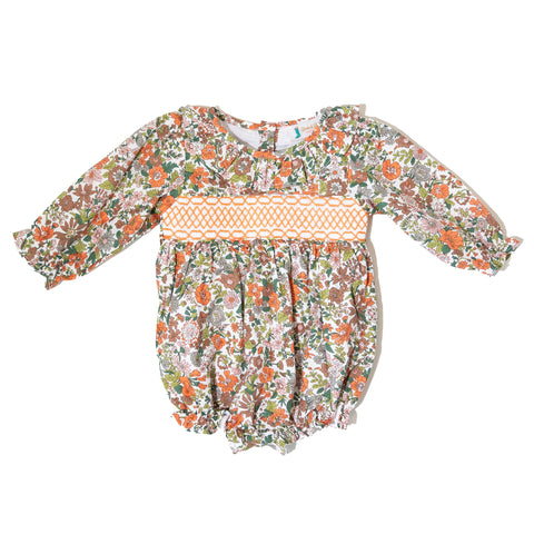Girls Fall Floral Smocked Bubble