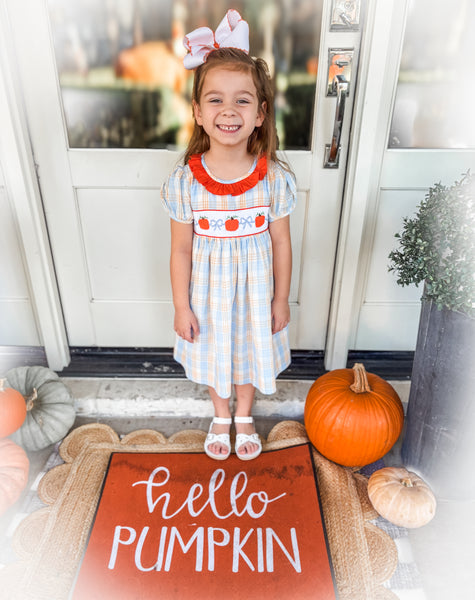 Girls Pumpkin & Bows Plaid Dress
