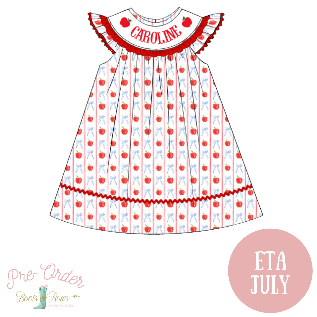PRE-ORDER: Girls A is for Apple, B is for Bows Custom Smocked Dress (ETA JULY)