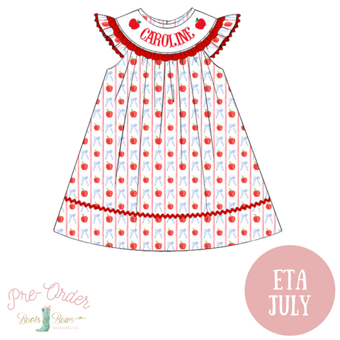 PRE-ORDER: Girls A is for Apple, B is for Bows Custom Smocked Dress (ETA JULY)