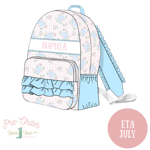 PRE-ORDER: Girls Blue & Pink Floral Smocked Backpack (ETA July)