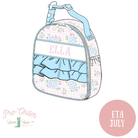 PRE-ORDER: Girls Blue & Pink Floral Smocked Lunchbag (ETA July)