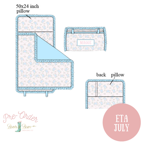 PRE-ORDER: Girls Blue & Pink Floral Smocked Napmat (ETA July)