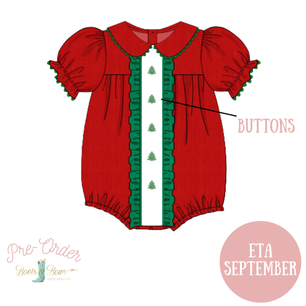 PRE-ORDER: Girls Christmas Tree Button Corduroy Bubble (ETA September)