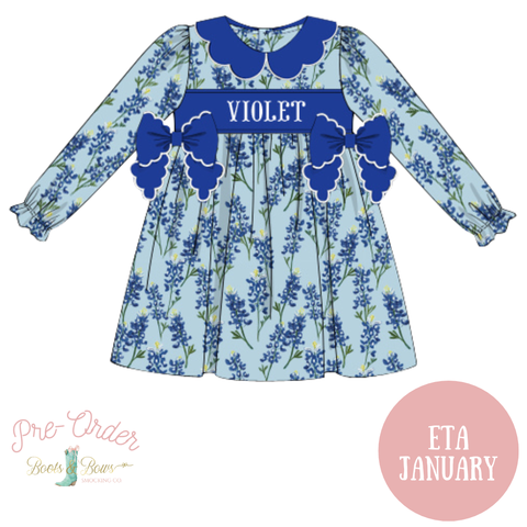 PRE-ORDER: Girls Custom Smocked Bluebonnet Dreams Dress (ETA January)