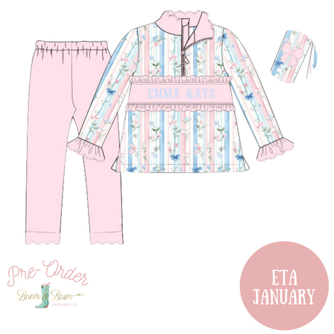 PRE-ORDER: Girls Blossoms & Bows Custom Smocked Pullover & Legging Set (ETA January)
