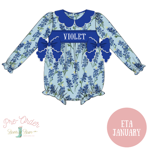 PRE-ORDER: Girls Custom Smocked Bluebonnet Dreams Bubble (ETA January)