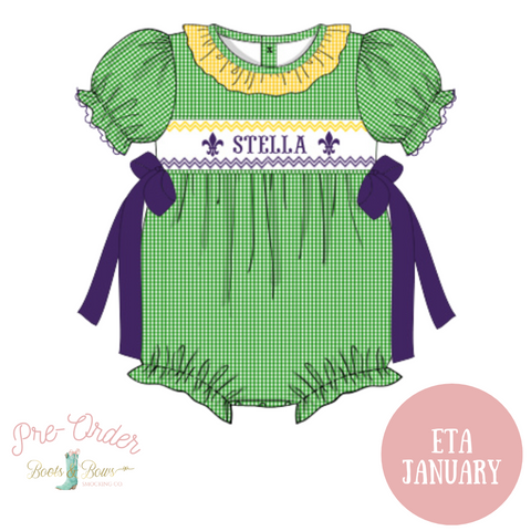 PRE-ORDER: Girls Custom Smocked Fleur De Lis Bubble (ETA January)