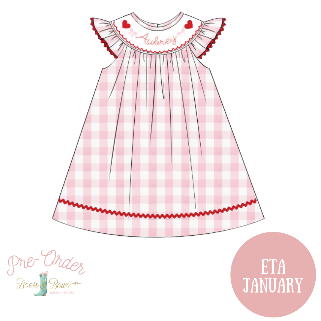 PRE-ORDER: Girls Hearts & Bows Custom Smocked Dress (ETA January)