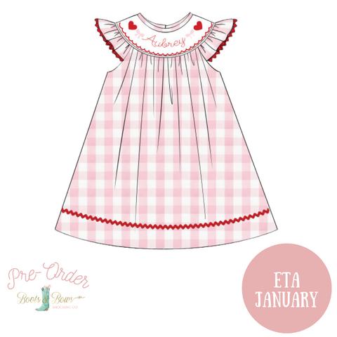 PRE-ORDER: Girls Hearts & Bows Custom Smocked Dress (ETA January)