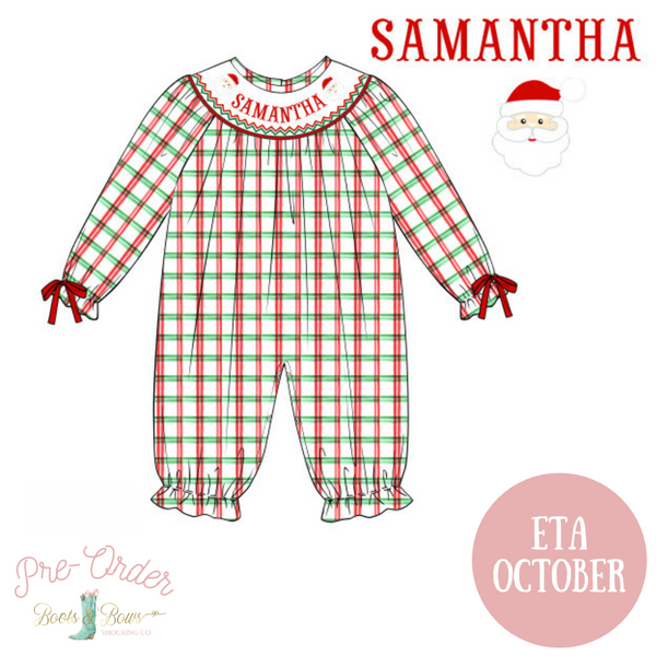 PRE-ORDER: Girls Custom Smocked Santa Romper (ETA September)