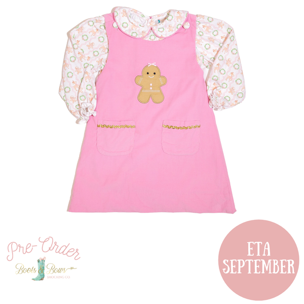 PRE-ORDER: Girls Pink Gingerbread Corduroy Dress Set (ETA September)