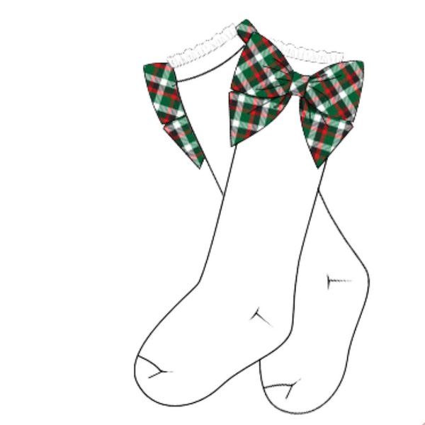 PRE-ORDER: Girls Green Plaid Bow Socks (ETA September)