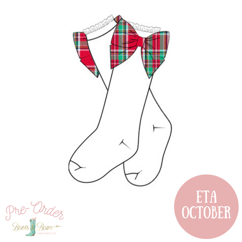 PRE-ORDER: Girls Christmas Plaid Bow Socks (ETA October)