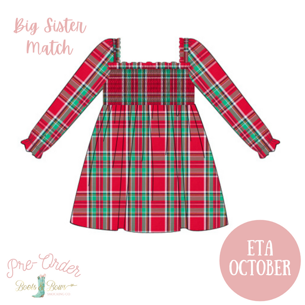 Girls Christmas Plaid Smocked Dress