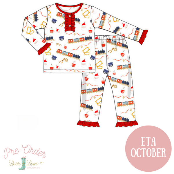 PRE-ORDER: Girls Christmas Express Train Ride Ruffle Pajamas (ETA October)