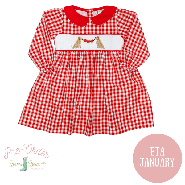 PRE-ORDER: Girls Puppy Love Smocked Dress (ETA January)