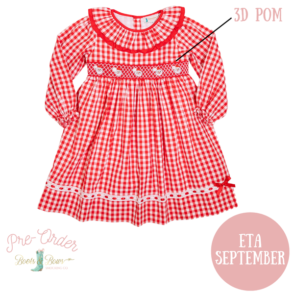 PRE-ORDER: Girls Red Gingham Smocked Santa Dress Set (ETA September)