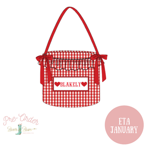 PRE-ORDER:  Girls Red Hearts Custom Smocked Basket (ETA January)