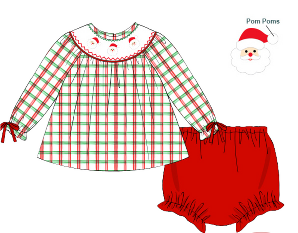 PRE-ORDER: Girls Smocked Santa Diaper Set (ETA September)
