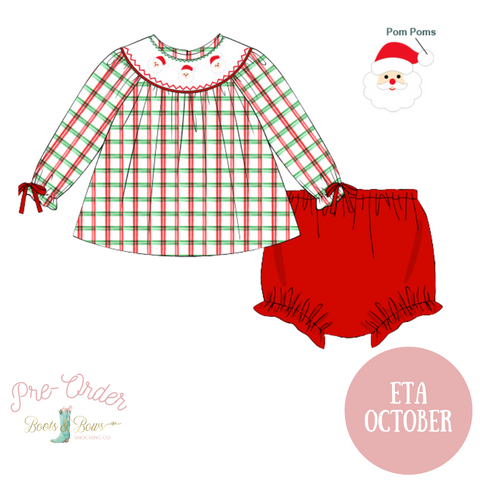 PRE-ORDER: Girls Smocked Santa Diaper Set (ETA October)