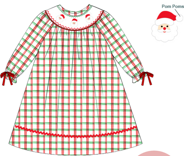 PRE-ORDER: Girls Smocked Santa Dress (ETA September)