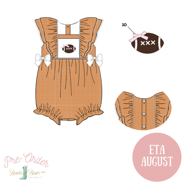 Girls Orange Smocked Gameday Football Bubble