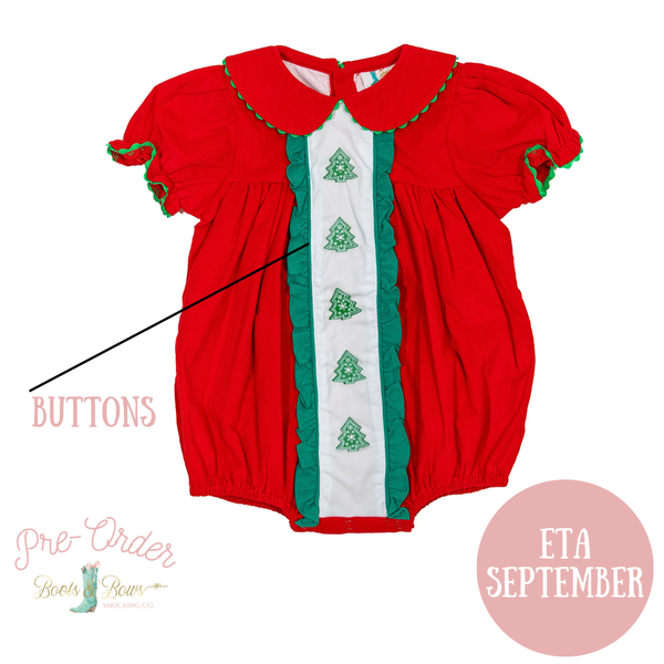 PRE-ORDER: Girls Christmas Tree Button Corduroy Bubble (ETA September)