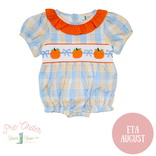 PRE-ORDER: Girls Pumpkin & Bows Plaid Bubble (ETA AUGUST)