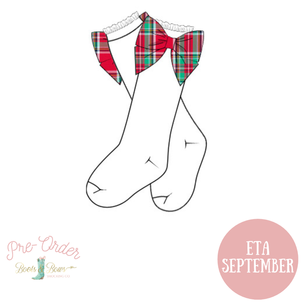 PRE-ORDER: Girls Christmas Plaid Bow Socks (ETA September)