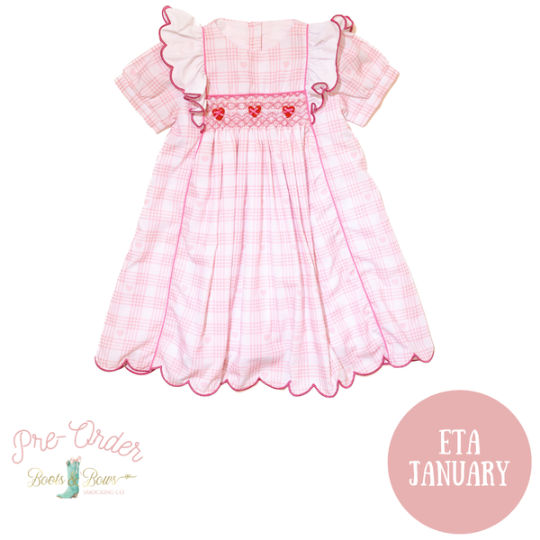 PRE-ORDER: Girls Smocked Lattice Hearts & Bows Dress (ETA January)